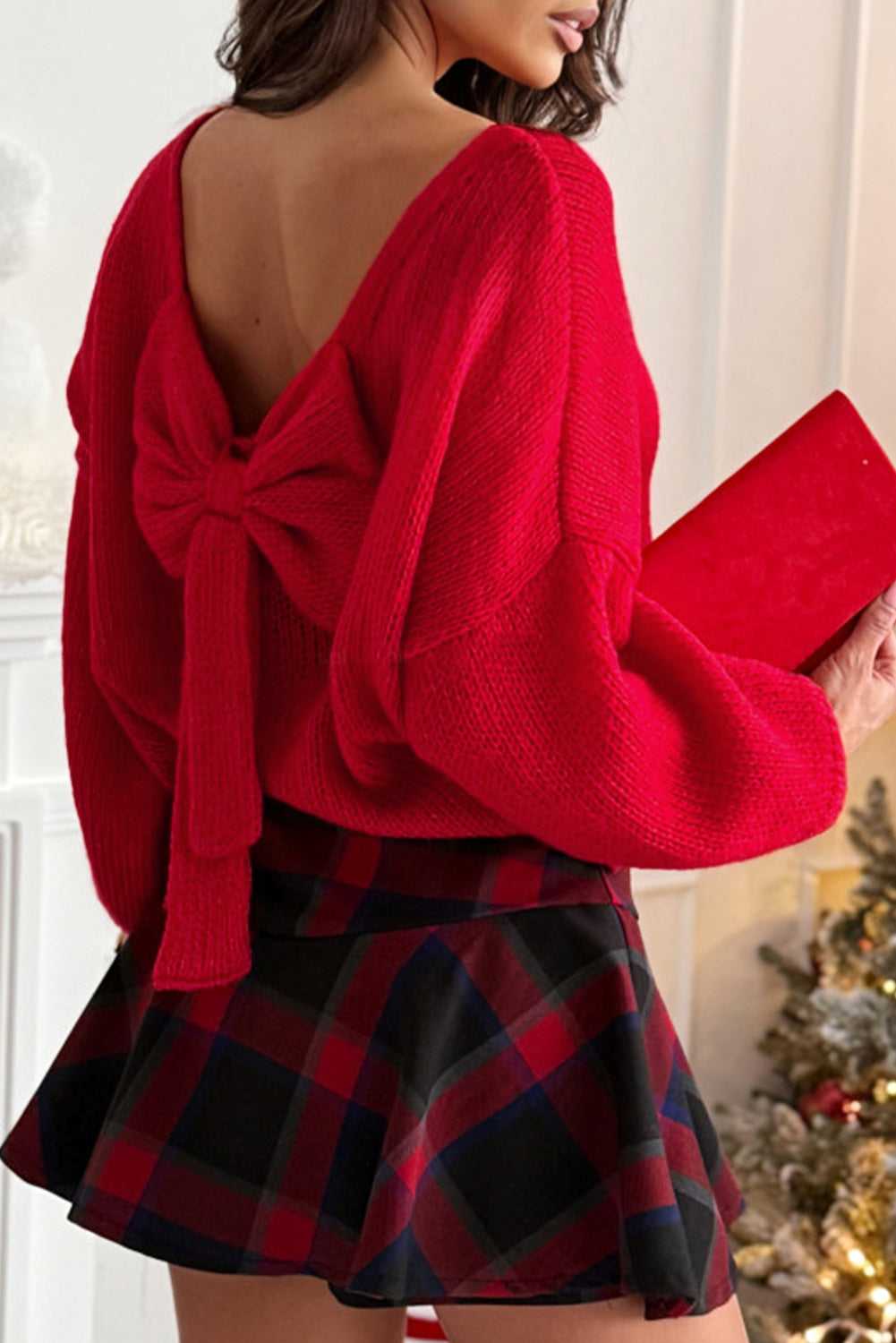 Festive Bow‑Back Backless Jumper