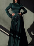 Satin Studded Long-sleeve Maxi Dress