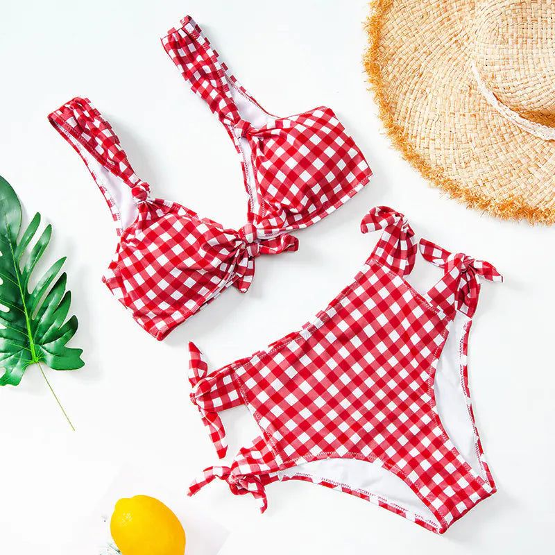 2020 Women's High-Waisted Checkered Bikini Swimsuit